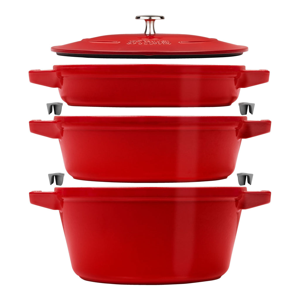 STAUB Stackable Set Stackable Set Medium 4 Piece Cast Iron, Cherry